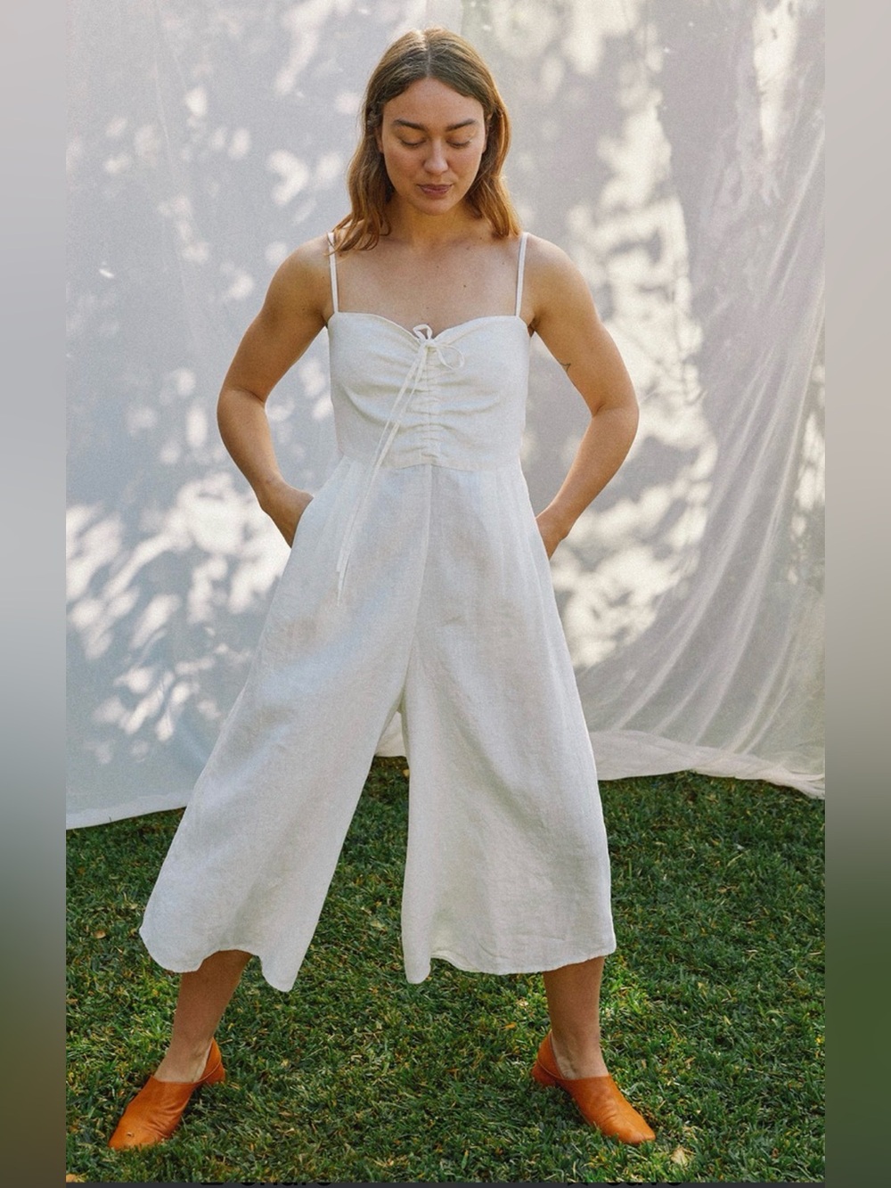 Sugar Candy Mountain 💯 linen wide leg white jumpsuit size M